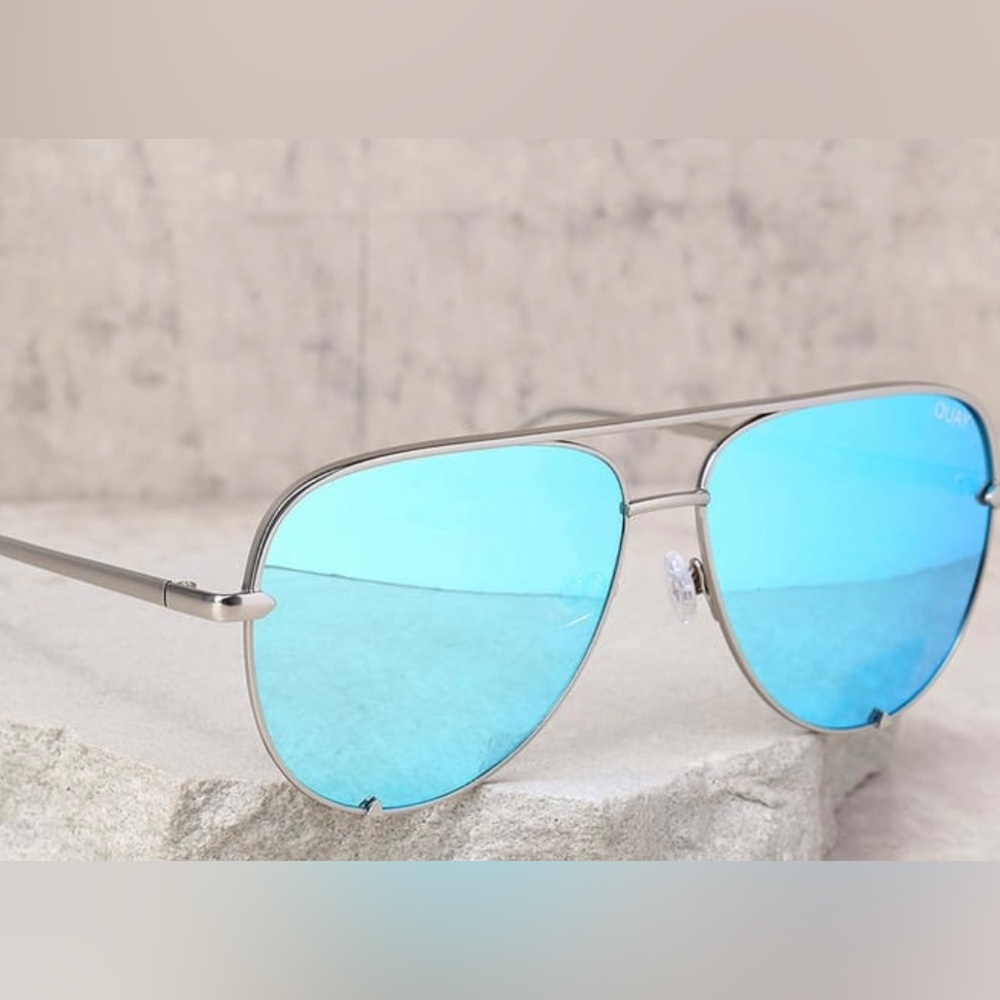Quay High Key Silver and Blue Mirrored Aviator Sunglasses